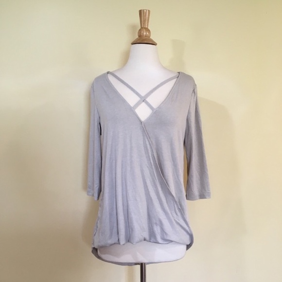Strappy Cross Front High Low Super Soft 3/4 Sleeve Knit Top - Picture 4 of 8